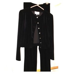 Black velvet pants, cropped jacket, 8